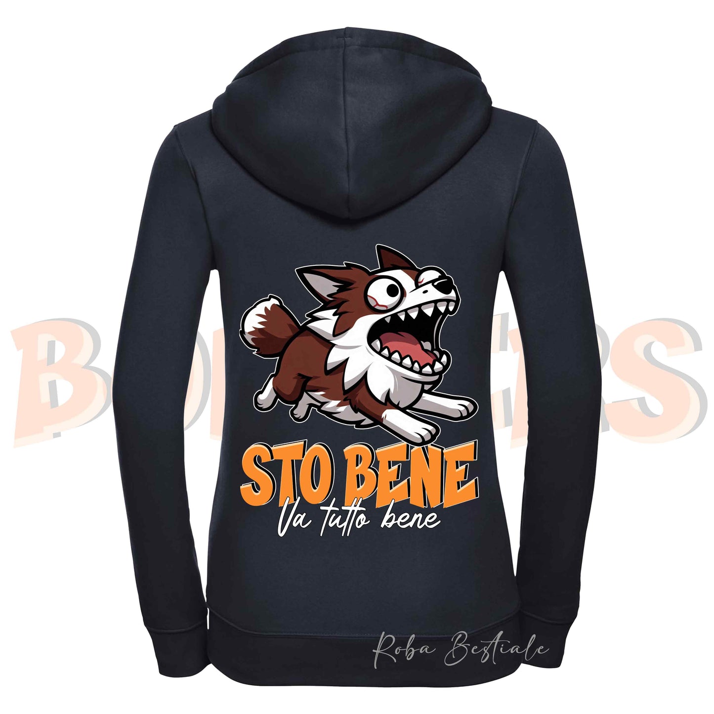 Felpa BONKERS - STO BENE - BORDER COLLIE Rosso e Bianco - Con Cappuccio e Full Zip, Uomo o Donna, in tanti colori - dalla XS alla 5XL