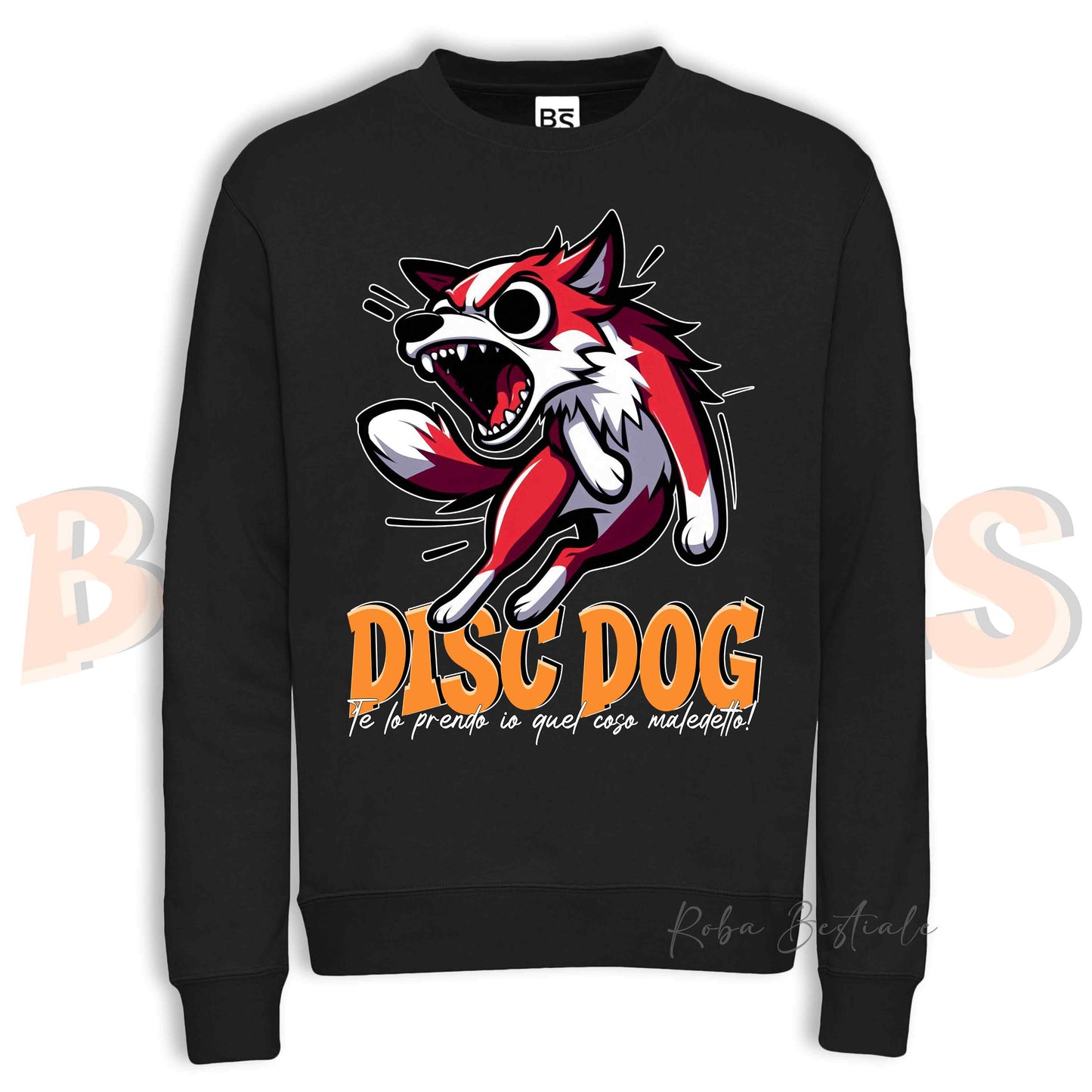 Felpa Invernale BONKERS - DISC DOG - BORDER COLLIE Bianco e Rosso - Girocollo, Unisex, in tanti colori! - dalla XS alla 3XL