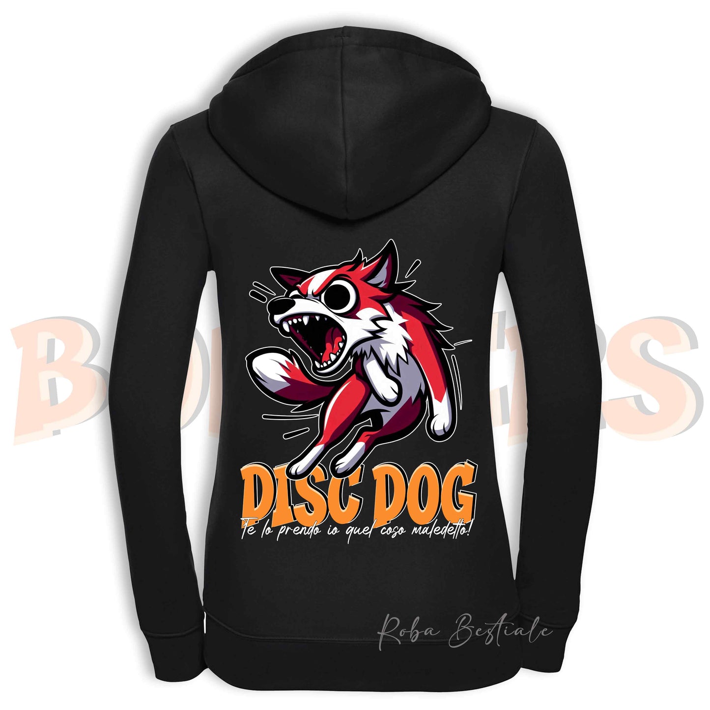 Felpa BONKERS - BORDER COLLIE Bianco e Rosso - Con Cappuccio e Full Zip, Uomo o Donna, in tanti colori - dalla XS alla 5XL