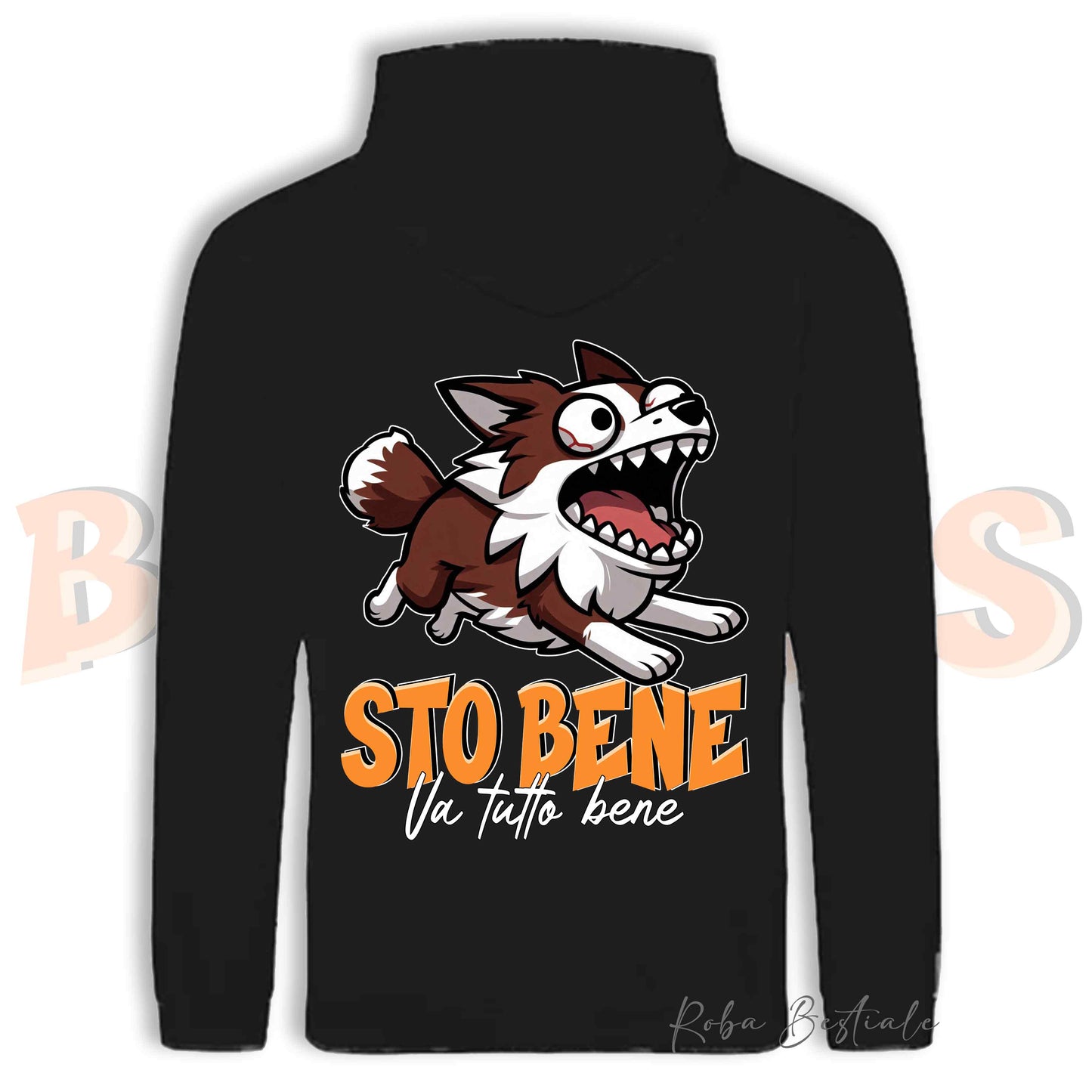 Felpa BONKERS - STO BENE - BORDER COLLIE Rosso e Bianco - Con Cappuccio e Tasconi, Unisex, in tanti colori - dalla XS alla 5XL