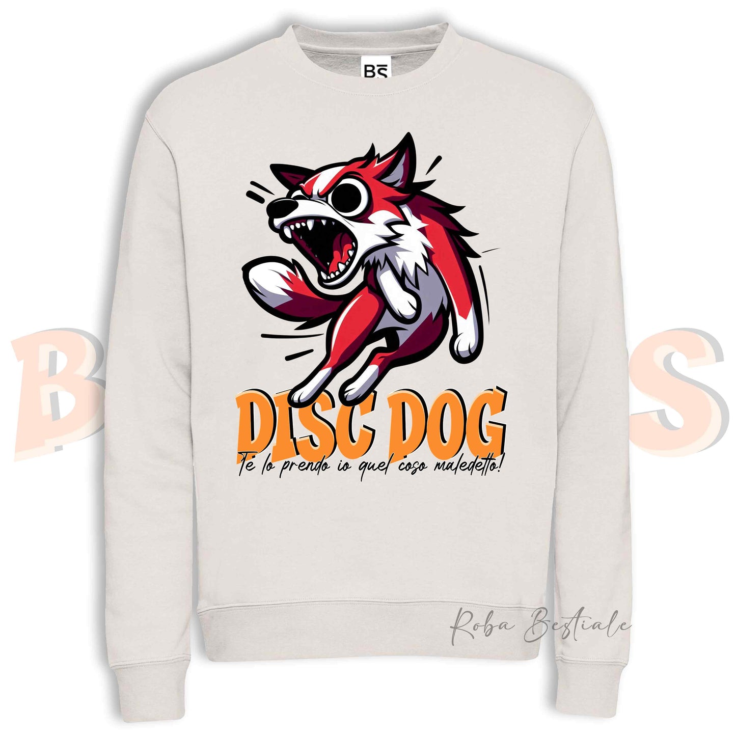 Felpa Invernale BONKERS - DISC DOG - BORDER COLLIE Bianco e Rosso - Girocollo, Unisex, in tanti colori! - dalla XS alla 3XL