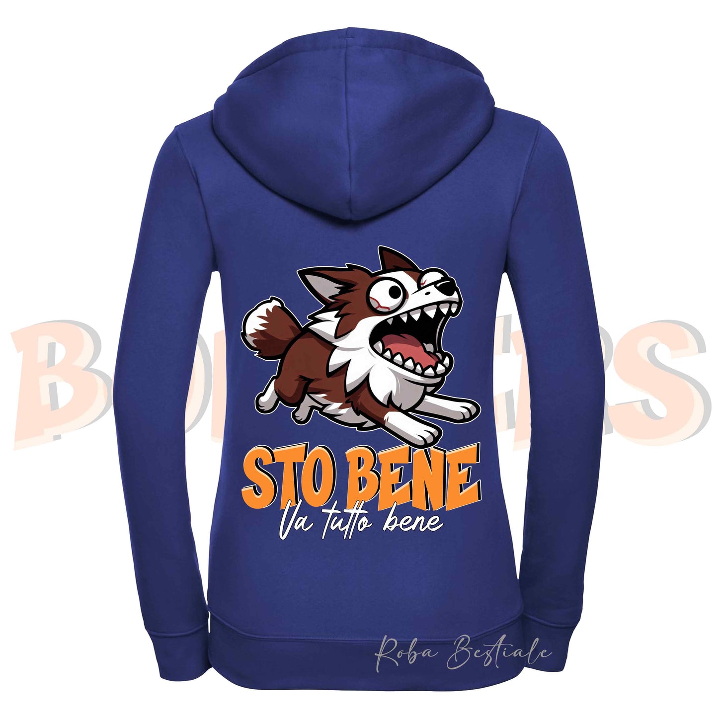 Felpa BONKERS - STO BENE - BORDER COLLIE Rosso e Bianco - Con Cappuccio e Full Zip, Uomo o Donna, in tanti colori - dalla XS alla 5XL
