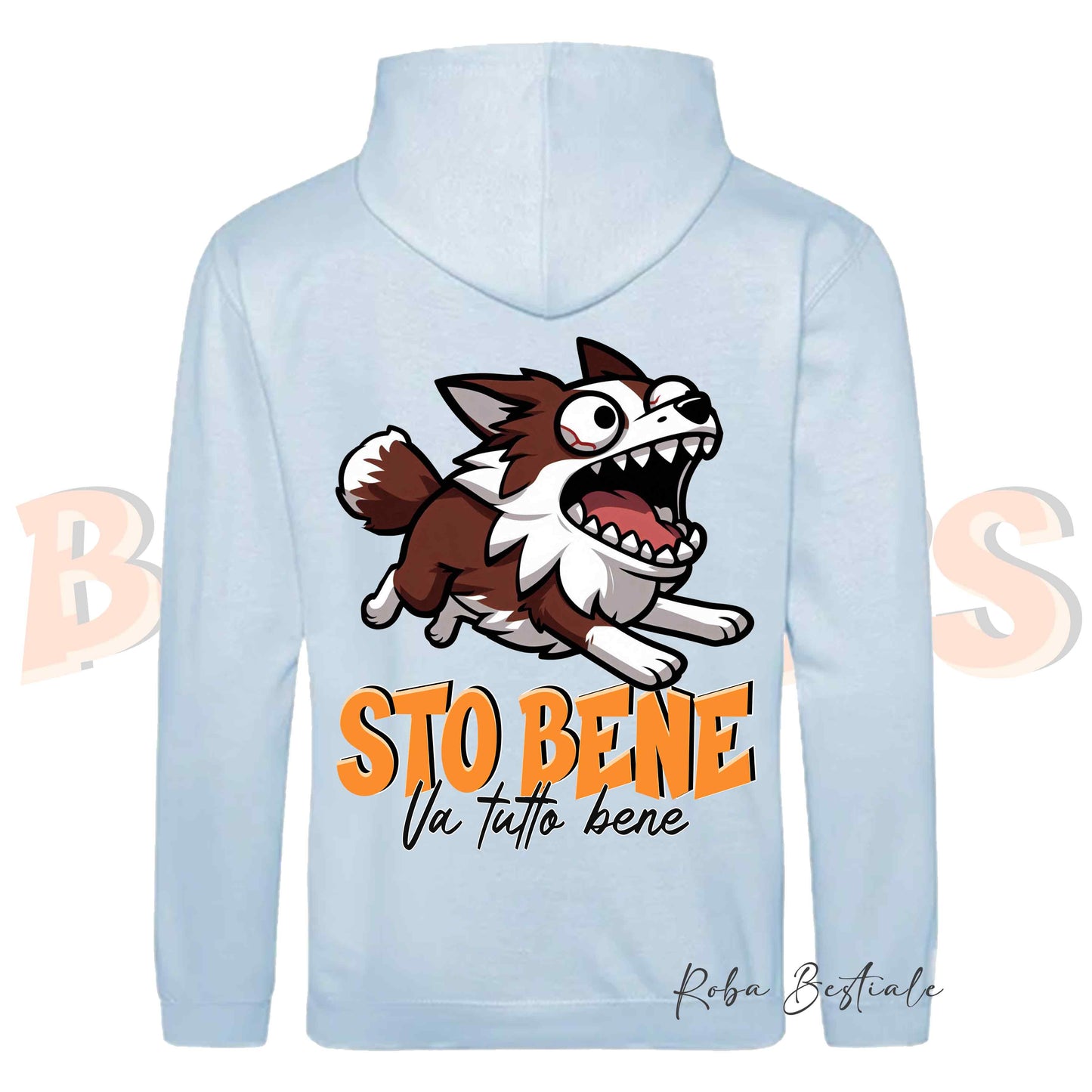 Felpa BONKERS - STO BENE - BORDER COLLIE Rosso e Bianco - Con Cappuccio e Tasconi, Unisex, in tanti colori - dalla XS alla 5XL