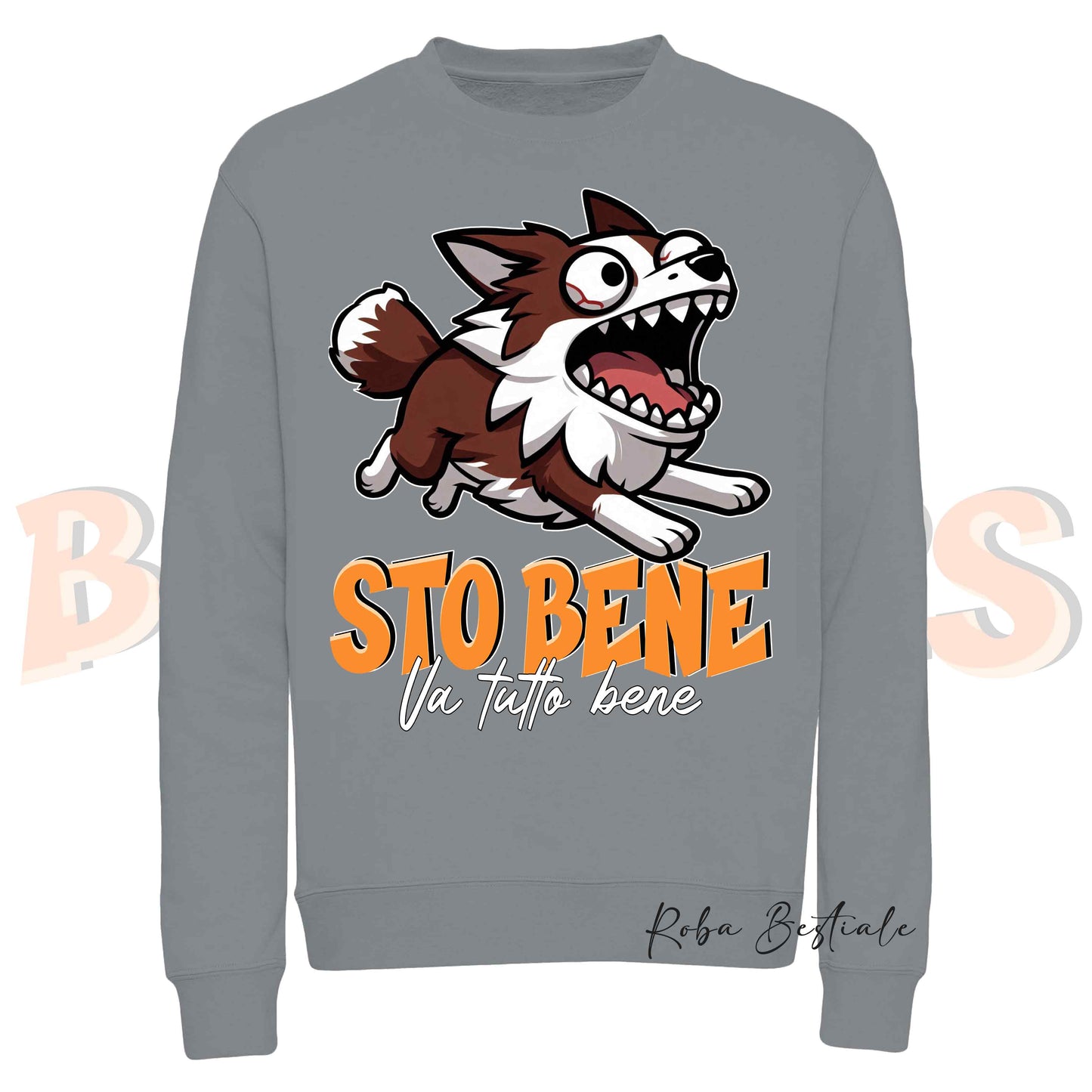 Felpa Invernale BONKERS - STO BENE - BORDER COLLIE Bianco e Rosso - Girocollo, Unisex, in tanti colori! - dalla XS alla 3XL