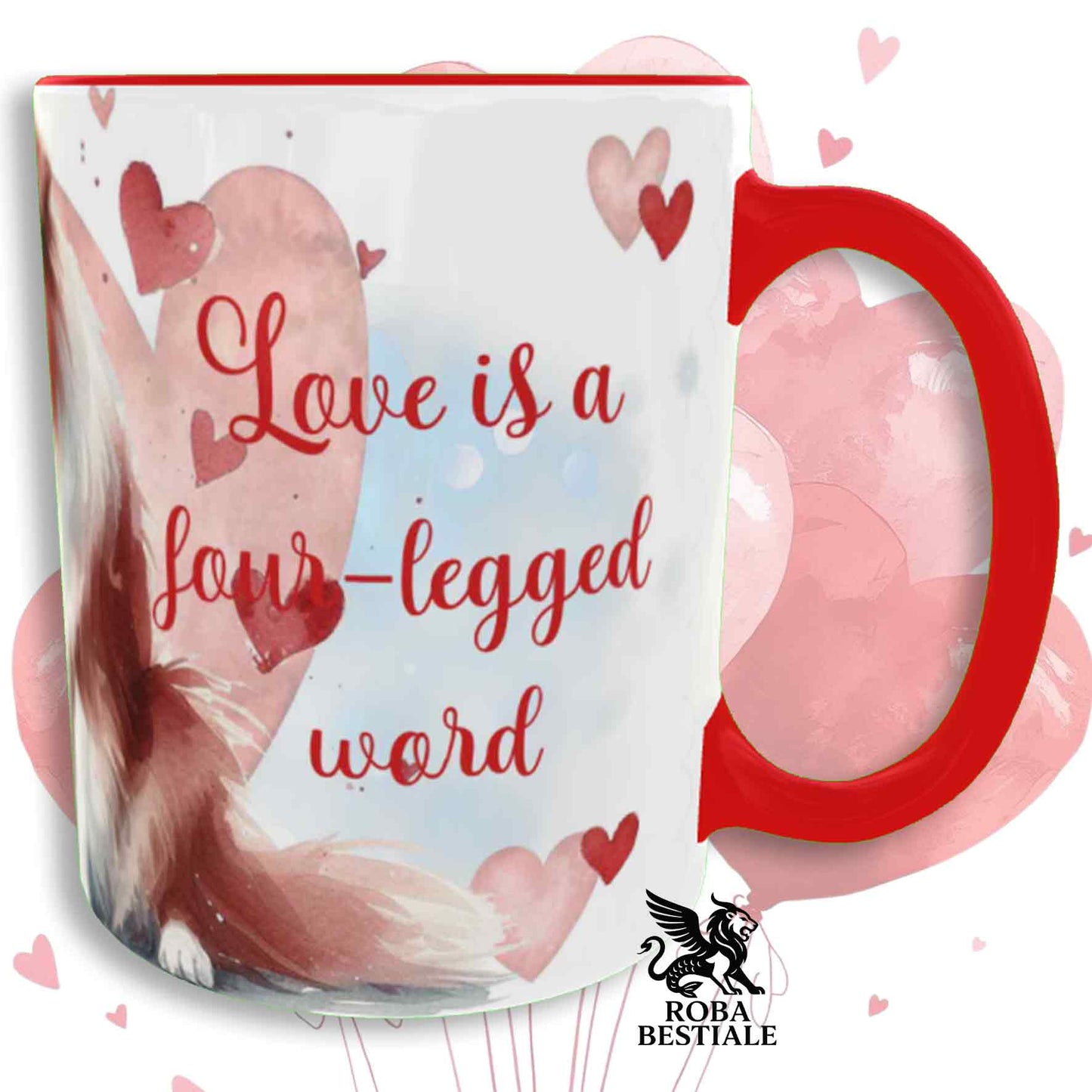 Tazza LOVE ME - BORDER COLLIE Bianco e Rosso - In Ceramica, con dettagli Rossi - 330 ml