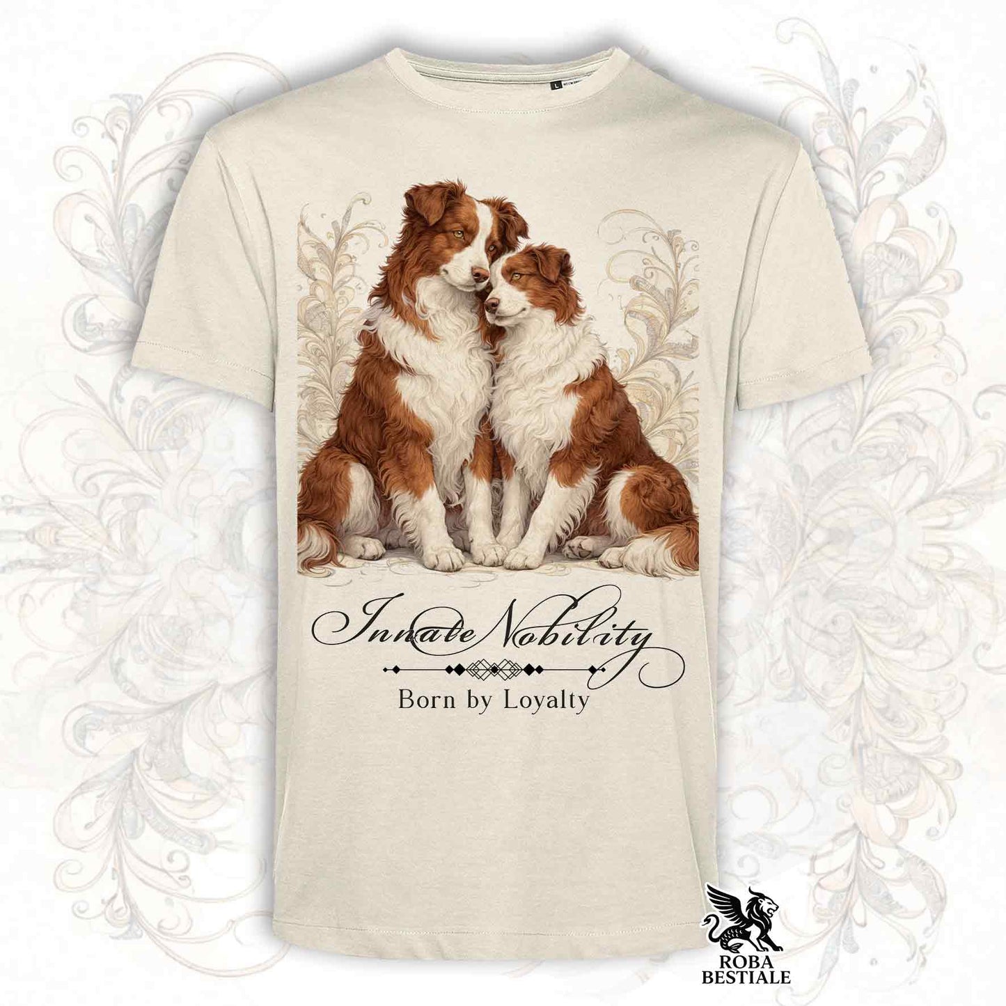 T-Shirt NOBILITY - BORDER COLLIE Bianco e Rosso - Bianca o Beige, da Uomo o da Donna - dalla XS alla 5XL