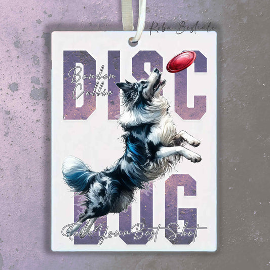 Deodorante Auto APTITUDE - DISC DOG - BORDER COLLIE Blue Merle - In Feltro, con cordino - 7,5 x 10 cm