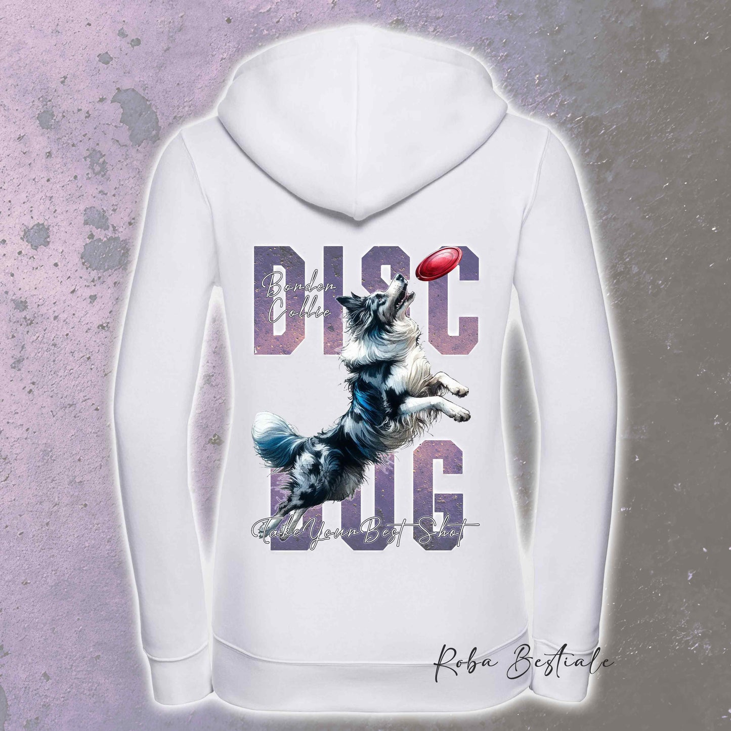 Felpa APTITUDE - DISC DOG - BORDER COLLIE Blue Merle - Con Cappuccio e Full Zip, Uomo o Donna, in tanti colori - dalla XS alla 5XL