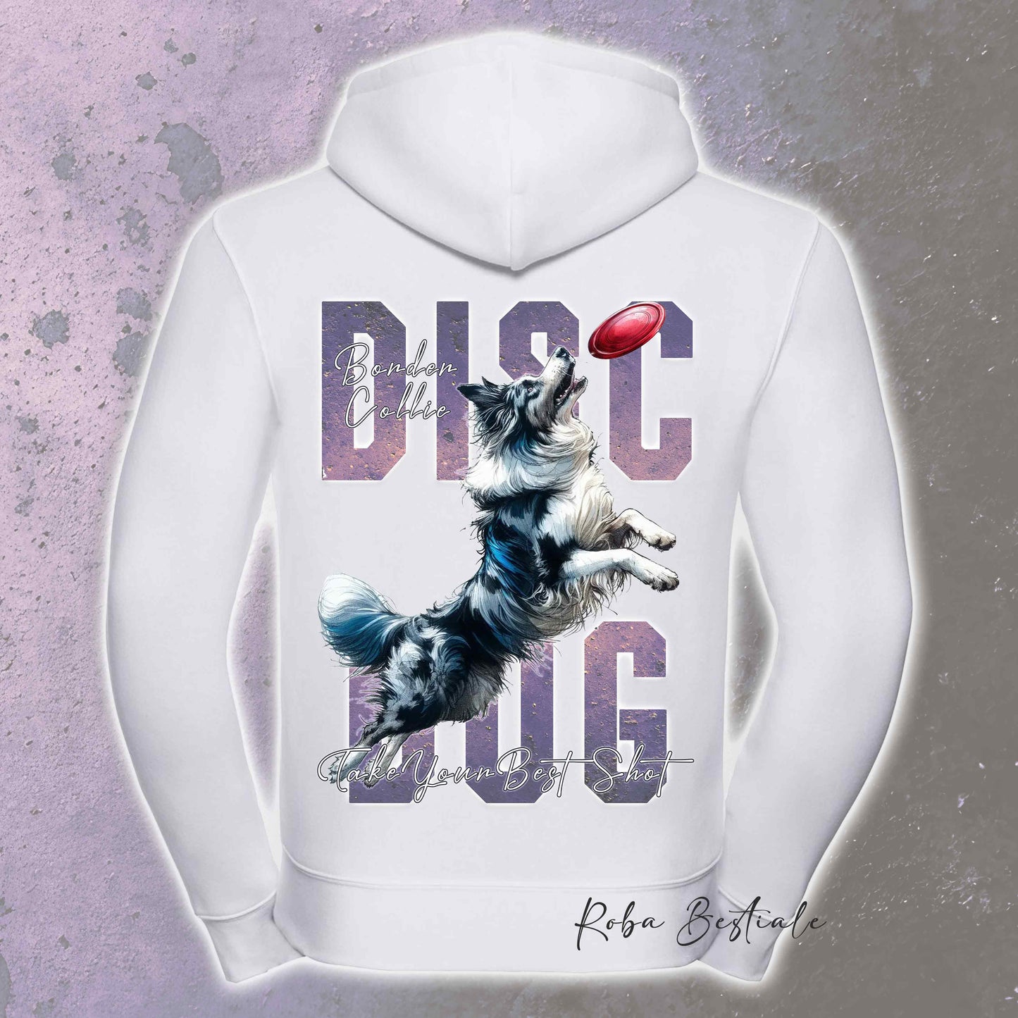 Felpa APTITUDE - DISC DOG - BORDER COLLIE Blue Merle - Con Cappuccio e Full Zip, Uomo o Donna, in tanti colori - dalla XS alla 5XL