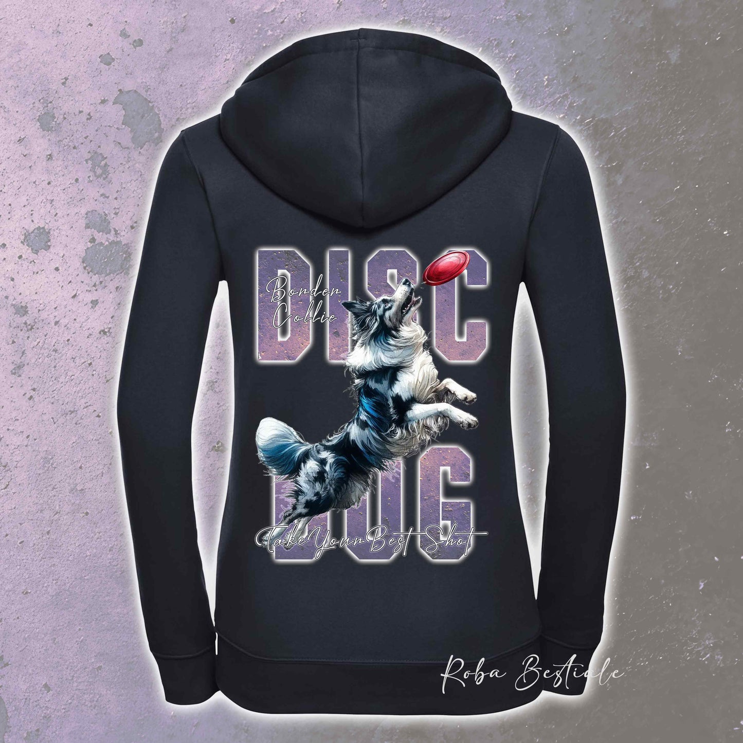 Felpa APTITUDE - DISC DOG - BORDER COLLIE Blue Merle - Con Cappuccio e Full Zip, Uomo o Donna, in tanti colori - dalla XS alla 5XL