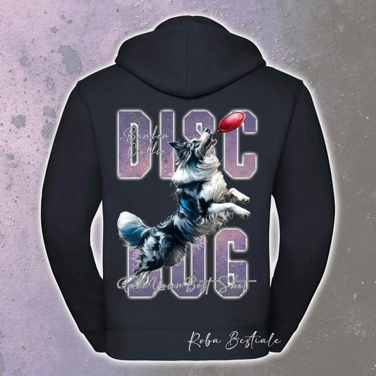 Felpa APTITUDE - DISC DOG - BORDER COLLIE Blue Merle - Con Cappuccio e Full Zip, Uomo o Donna, in tanti colori - dalla XS alla 5XL