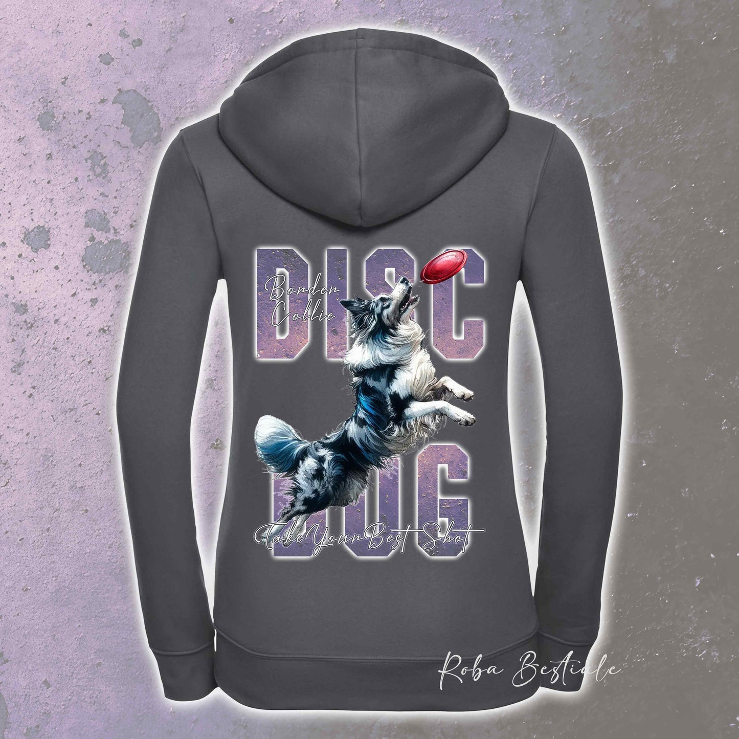 Felpa APTITUDE - DISC DOG - BORDER COLLIE Blue Merle - Con Cappuccio e Full Zip, Uomo o Donna, in tanti colori - dalla XS alla 5XL