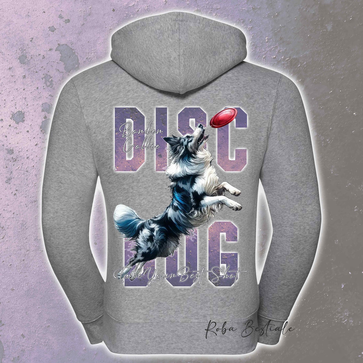 Felpa APTITUDE - DISC DOG - BORDER COLLIE Blue Merle - Con Cappuccio e Full Zip, Uomo o Donna, in tanti colori - dalla XS alla 5XL