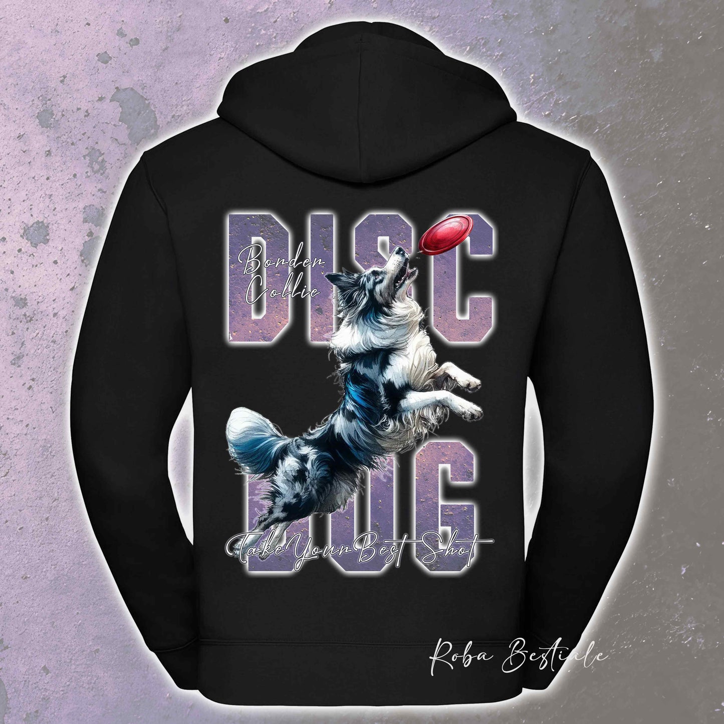 Felpa APTITUDE - DISC DOG - BORDER COLLIE Blue Merle - Con Cappuccio e Full Zip, Uomo o Donna, in tanti colori - dalla XS alla 5XL