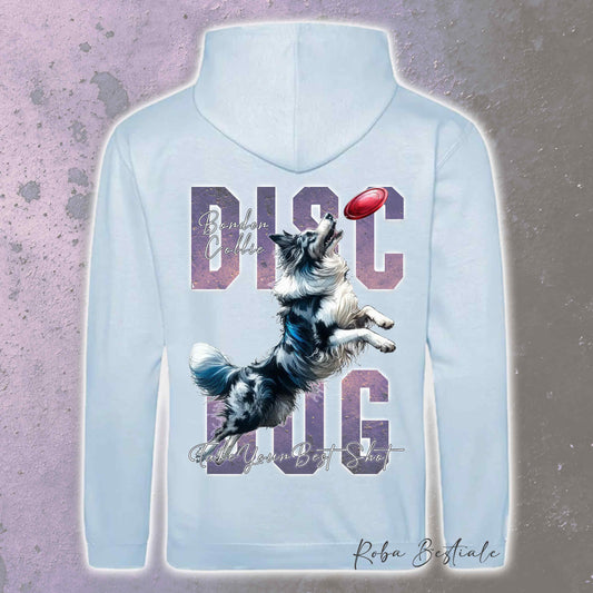 Felpa APTITUDE - DISC DOG - BORDER COLLIE Blue Merle - Con Cappuccio e Tasconi, Unisex, in tanti colori - dalla XS alla 5XL