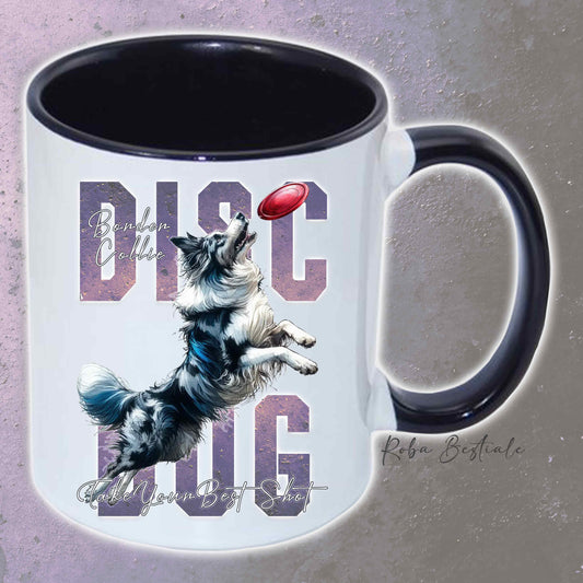 Tazza APTITUDE - DISC DOG - BORDER COLLIE Blue Merle - In Ceramica, con manico e interno colorato - 330 ml