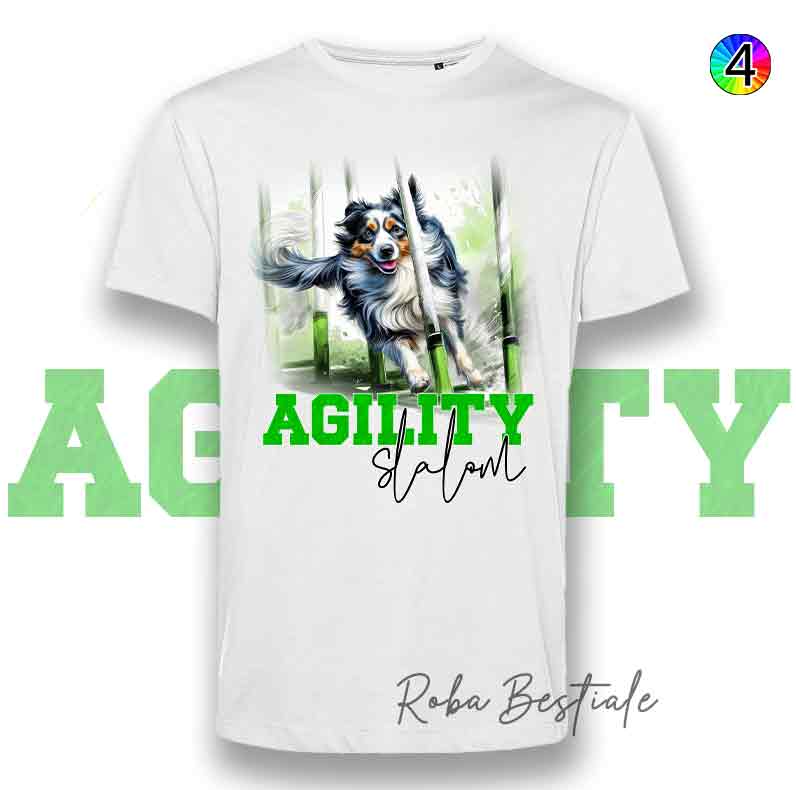 T-Shirt AGILITY SLALOM - BORDER COLLIE Blue Merle - Scritta in 4 colori a scelta - dalla XS alla 5XL