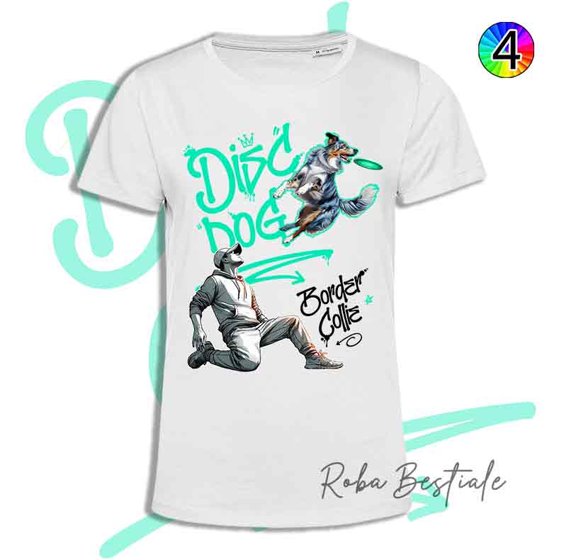 T-Shirt Disc Dog GRAFFITI - BORDER COLLIE Blue Merle - Design "BOY" - Dettagli in 4 colori!