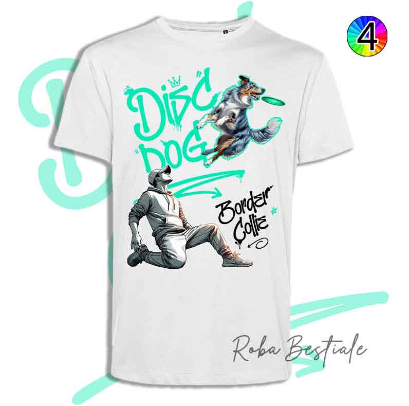 T-Shirt Disc Dog GRAFFITI - BORDER COLLIE Blue Merle - Design "BOY" - Dettagli in 4 colori!