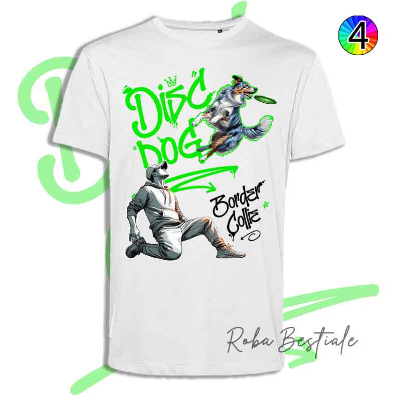 T-Shirt Disc Dog GRAFFITI - BORDER COLLIE Blue Merle - Design "BOY" - Dettagli in 4 colori!