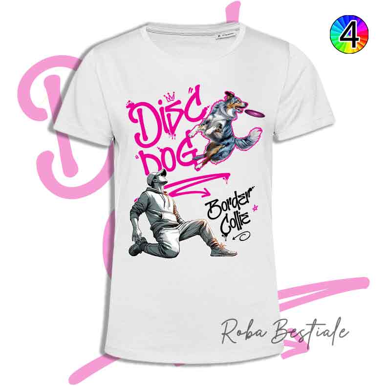 T-Shirt Disc Dog GRAFFITI - BORDER COLLIE Blue Merle - Design "BOY" - Dettagli in 4 colori!