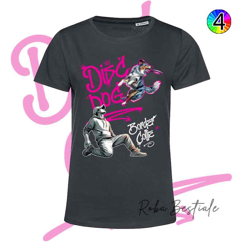 T-Shirt NERA Disc Dog GRAFFITI - BORDER COLLIE Blue Merle - Design "BOY" - Dettagli in 4 colori!