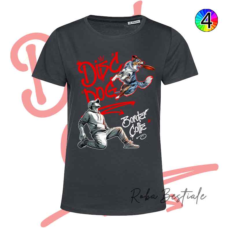 T-Shirt NERA Disc Dog GRAFFITI - BORDER COLLIE Blue Merle - Design "BOY" - Dettagli in 4 colori!