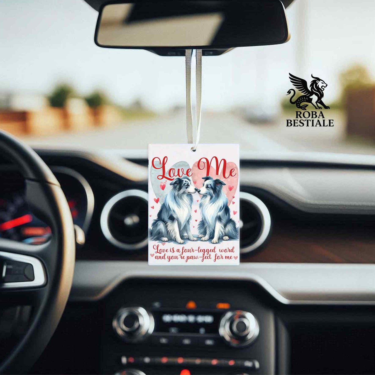 Deodorante Auto LOVE ME - BORDER COLLIE Blue Merle - In Feltro, con cordino - 7,5 x 10 cm