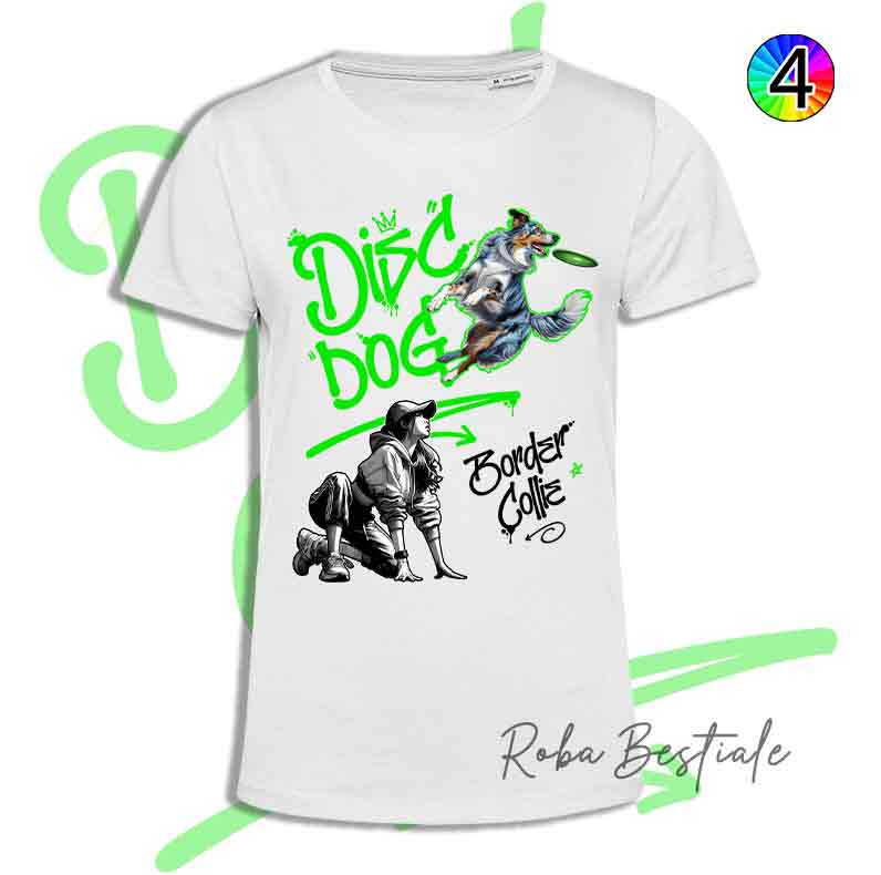 T-Shirt Disc Dog GRAFFITI - BORDER COLLIE Blue Merle - Design "GIRL" - Dettagli in 4 colori!