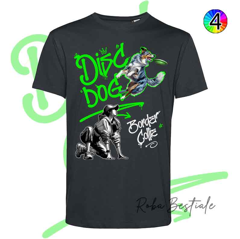 T-Shirt NERA Disc Dog GRAFFITI - BORDER COLLIE Blue Merle - Design "GIRL" - Dettagli in 4 colori!