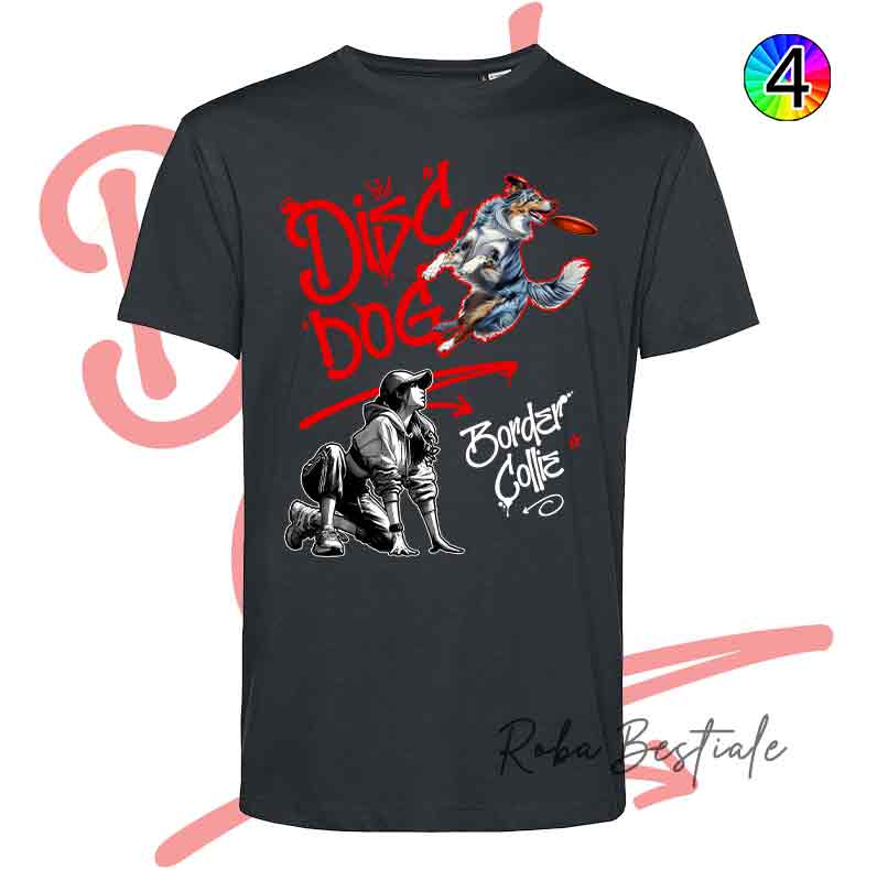 T-Shirt NERA Disc Dog GRAFFITI - BORDER COLLIE Blue Merle - Design "GIRL" - Dettagli in 4 colori!