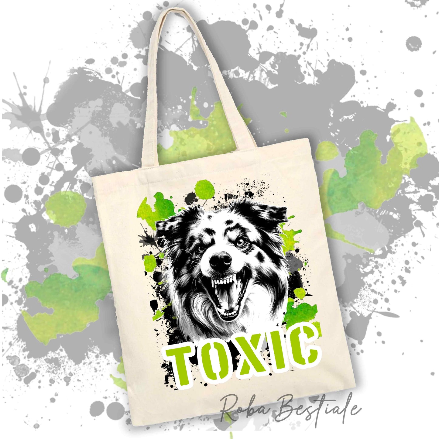 Shopper TOXIC - BORDER COLLIE Blue Merle - Diversi colori disponibili, 100% Cotone