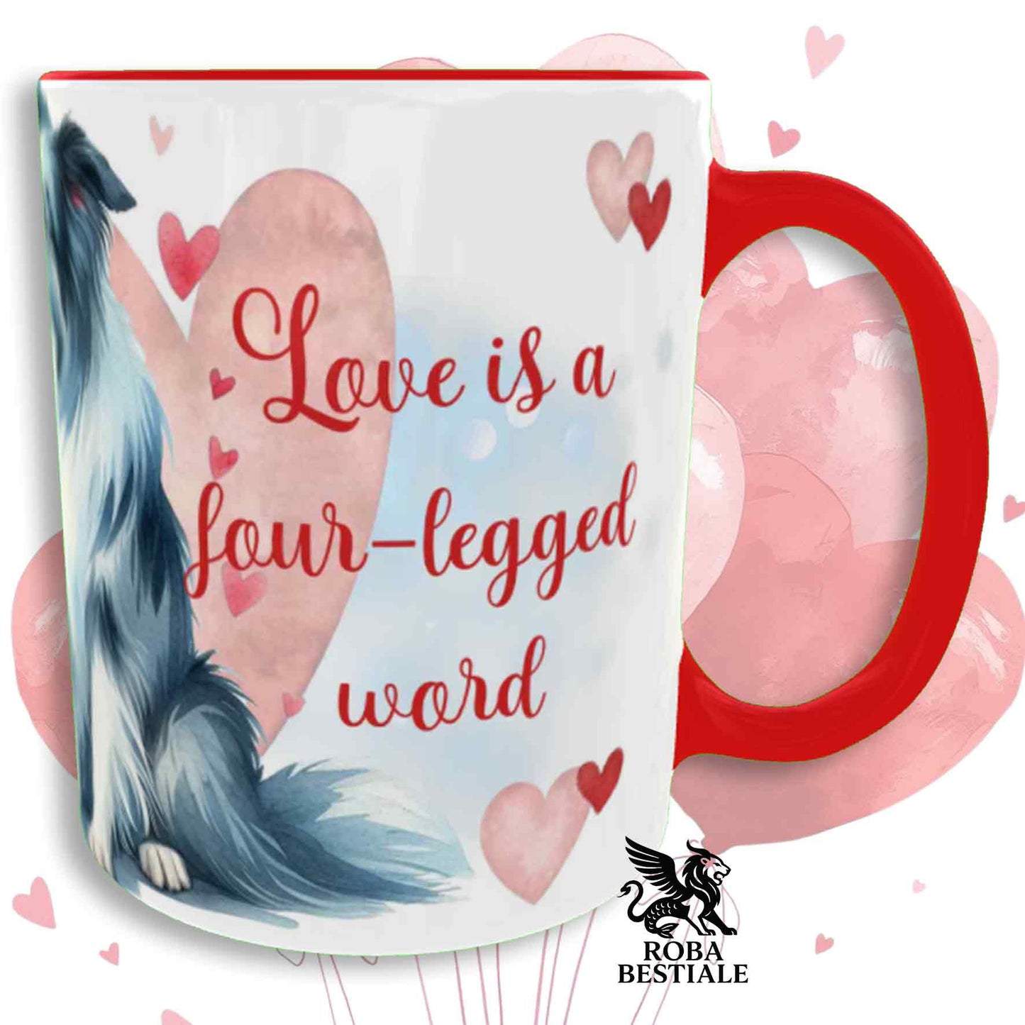 Tazza LOVE ME - BORDER COLLIE Blue Merle - In Ceramica, con dettagli Rossi - 330 ml