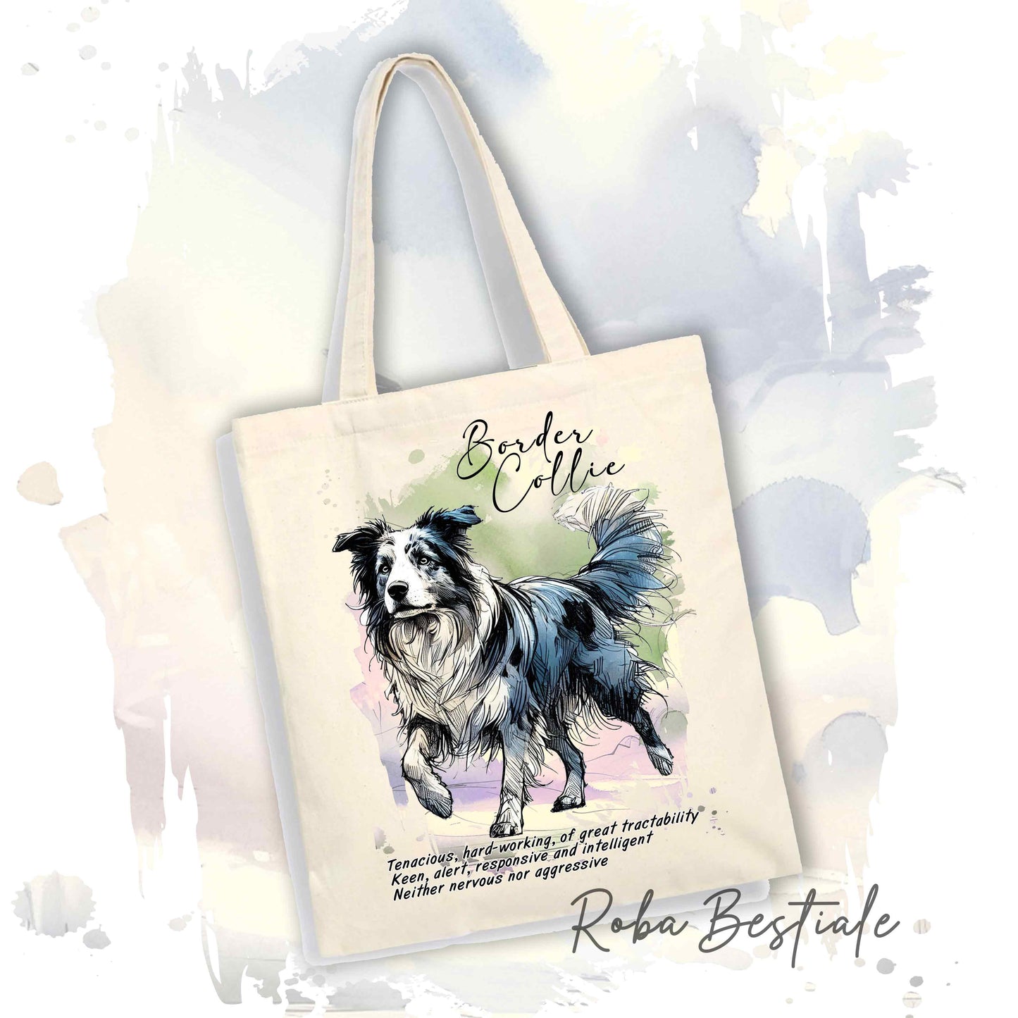 Shopper BEHAVIOR - BORDER COLLIE Blue Merle - Standard FCI - Diversi colori disponibili, 100% Cotone