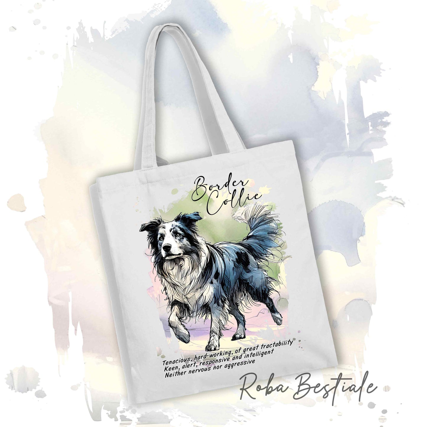 Shopper BEHAVIOR - BORDER COLLIE Blue Merle - Standard FCI - Diversi colori disponibili, 100% Cotone