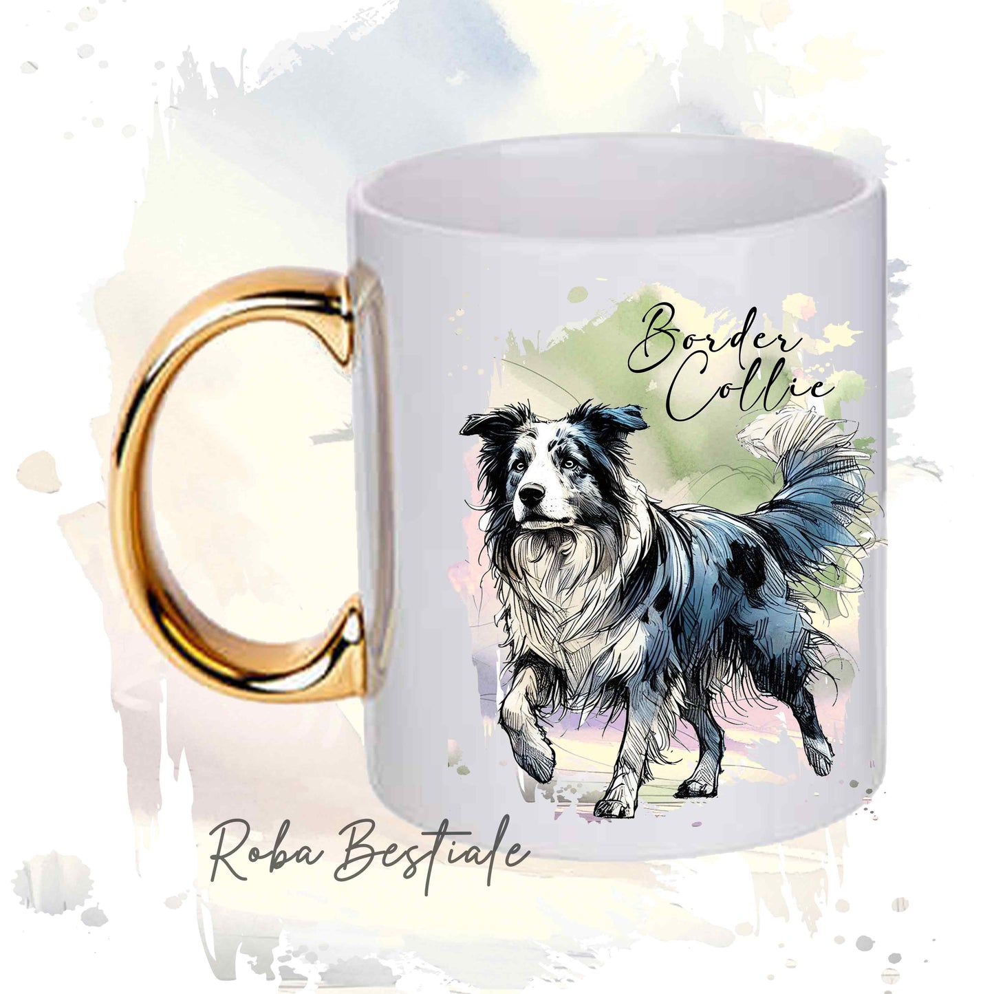 Tazza BEHAVIOR - BORDER COLLIE Blue Merle - Standard FCI - In Ceramica, con manico dorato - 330 ml