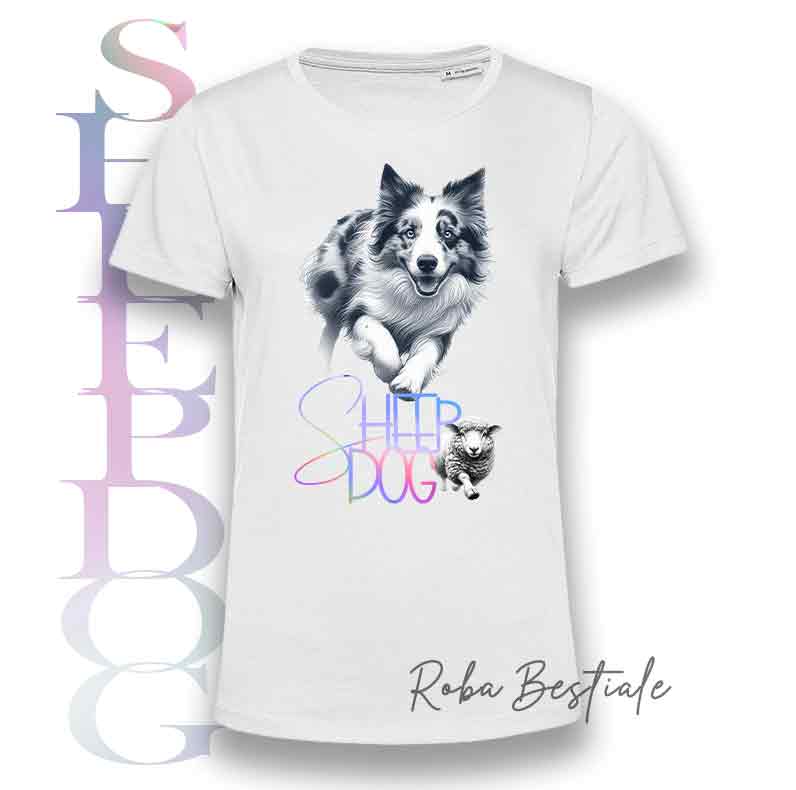 T-Shirt FLASHY SHEEPDOG - BORDER COLLIE Merle - Scritta Olografica Cangiante!