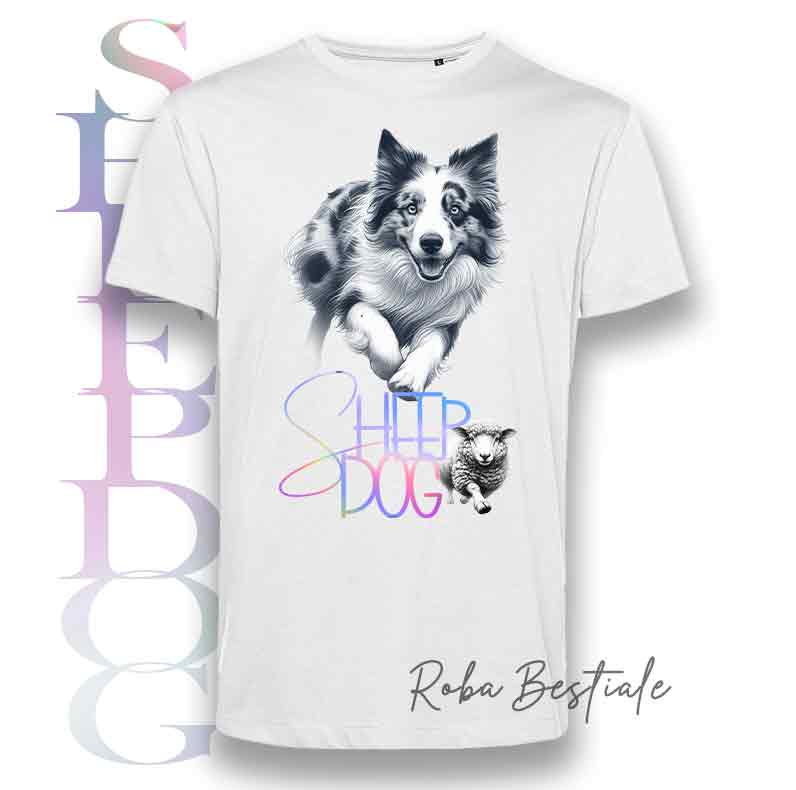 T-Shirt FLASHY SHEEPDOG - BORDER COLLIE Merle - Scritta Olografica Cangiante!