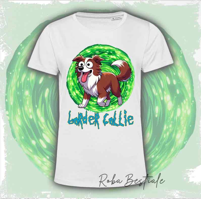 T-Shirt RICK & MORTY - BORDER COLLIE Rosso & Bianco