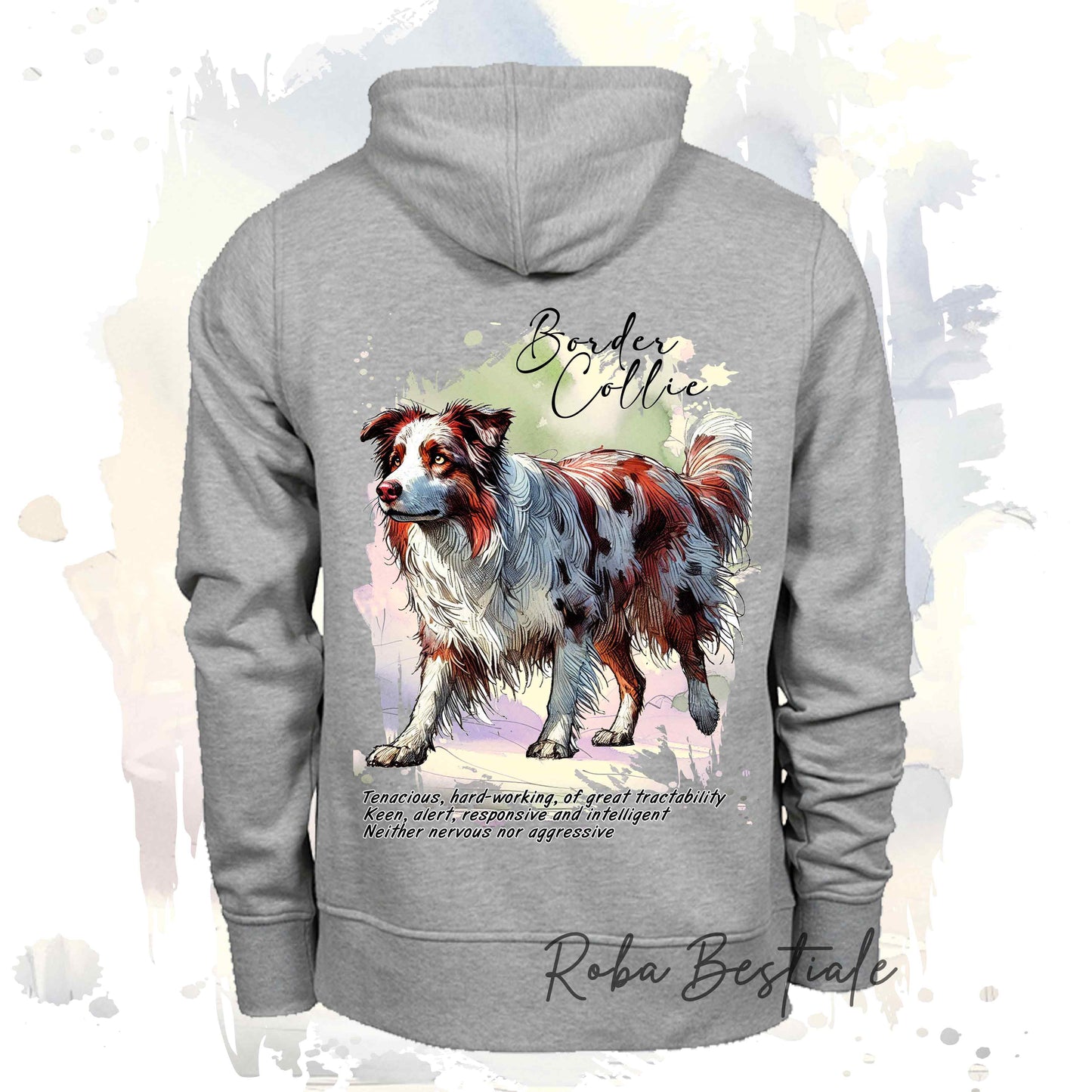 Felpa BEHAVIOR - BORDER COLLIE Red Merle - Standard FCI - Unisex - Grigia - dalla XS alla 3XL