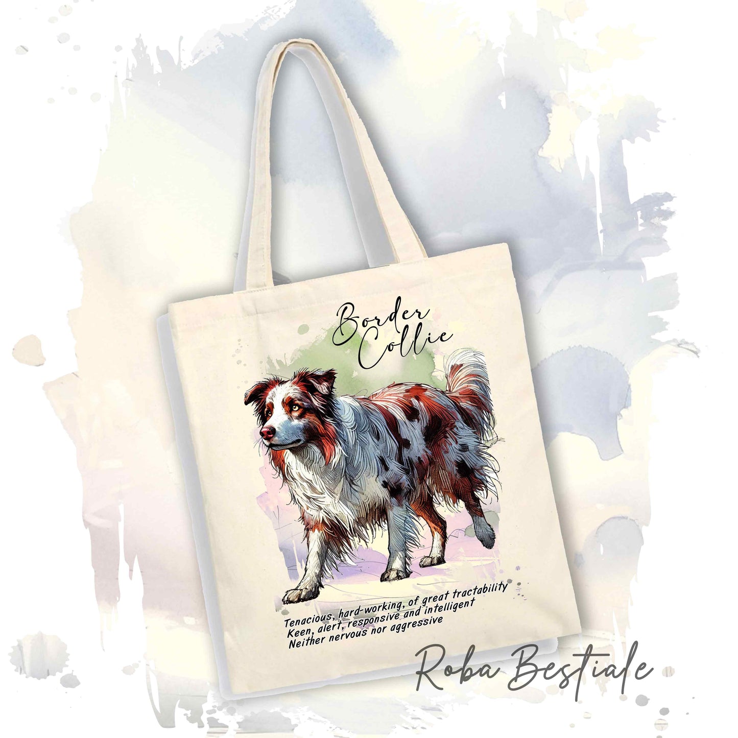 Shopper BEHAVIOR - BORDER COLLIE Red Merle - Standard FCI - Diversi colori disponibili, 100% Cotone