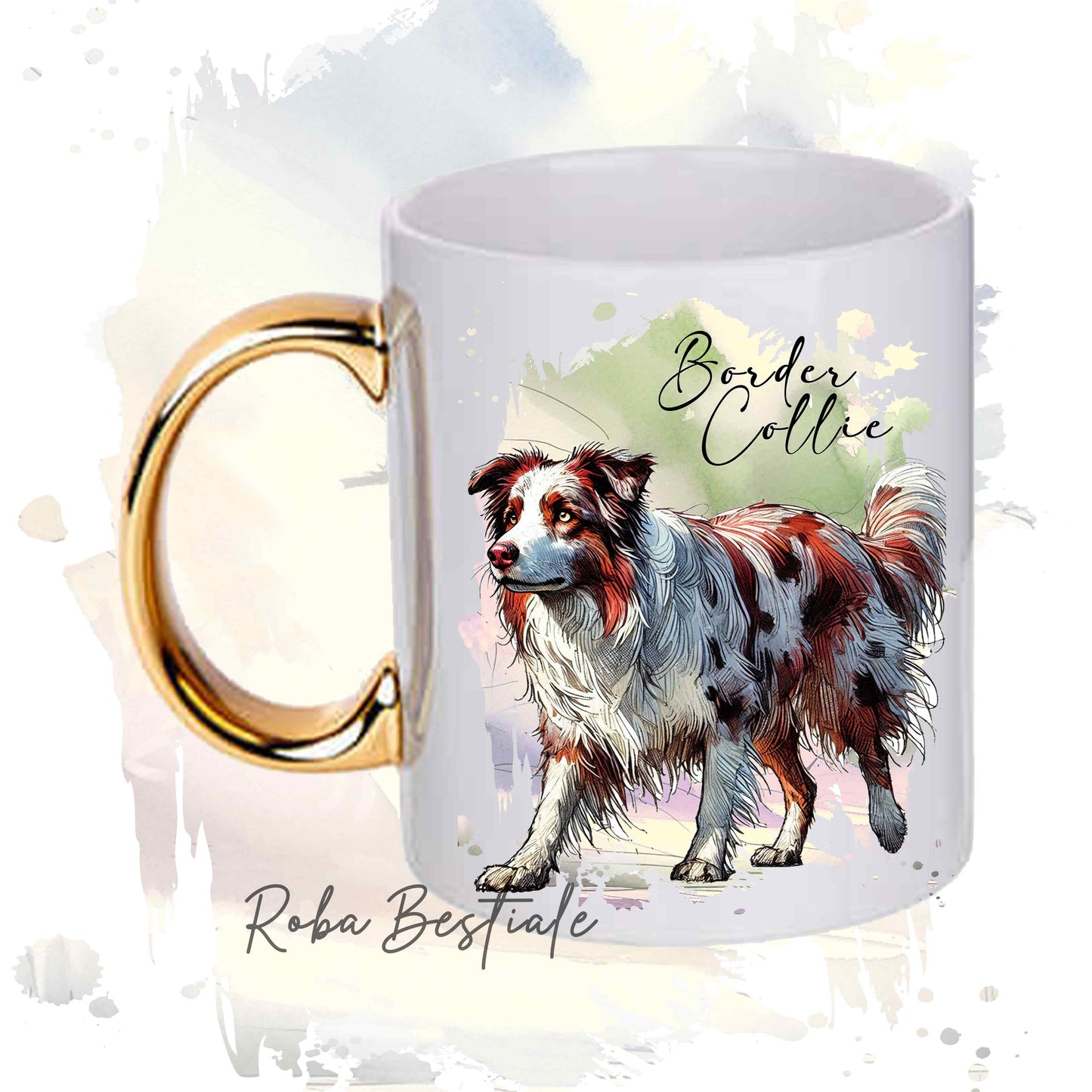 Tazza BEHAVIOR - BORDER COLLIE Red Merle - Standard FCI - In Ceramica, con manico dorato - 330 ml