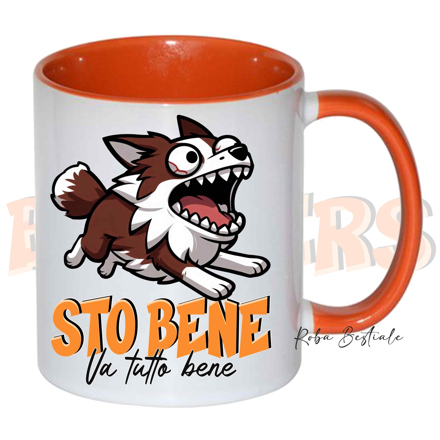 Tazza BONKERS - STO BENE - BORDER COLLIE Rosso e Bianco - In Ceramica, con manico e interno colorato - 330 ml
