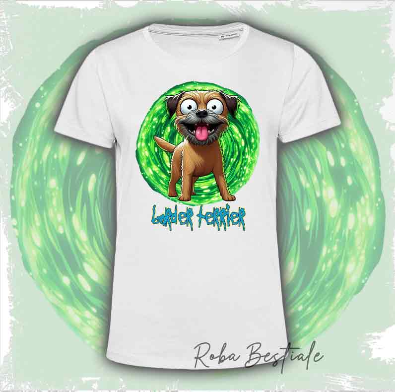 T-Shirt RICK & MORTY - BORDER TERRIER - Bianca - Uomo o Donna, dalla XS alla 5XL