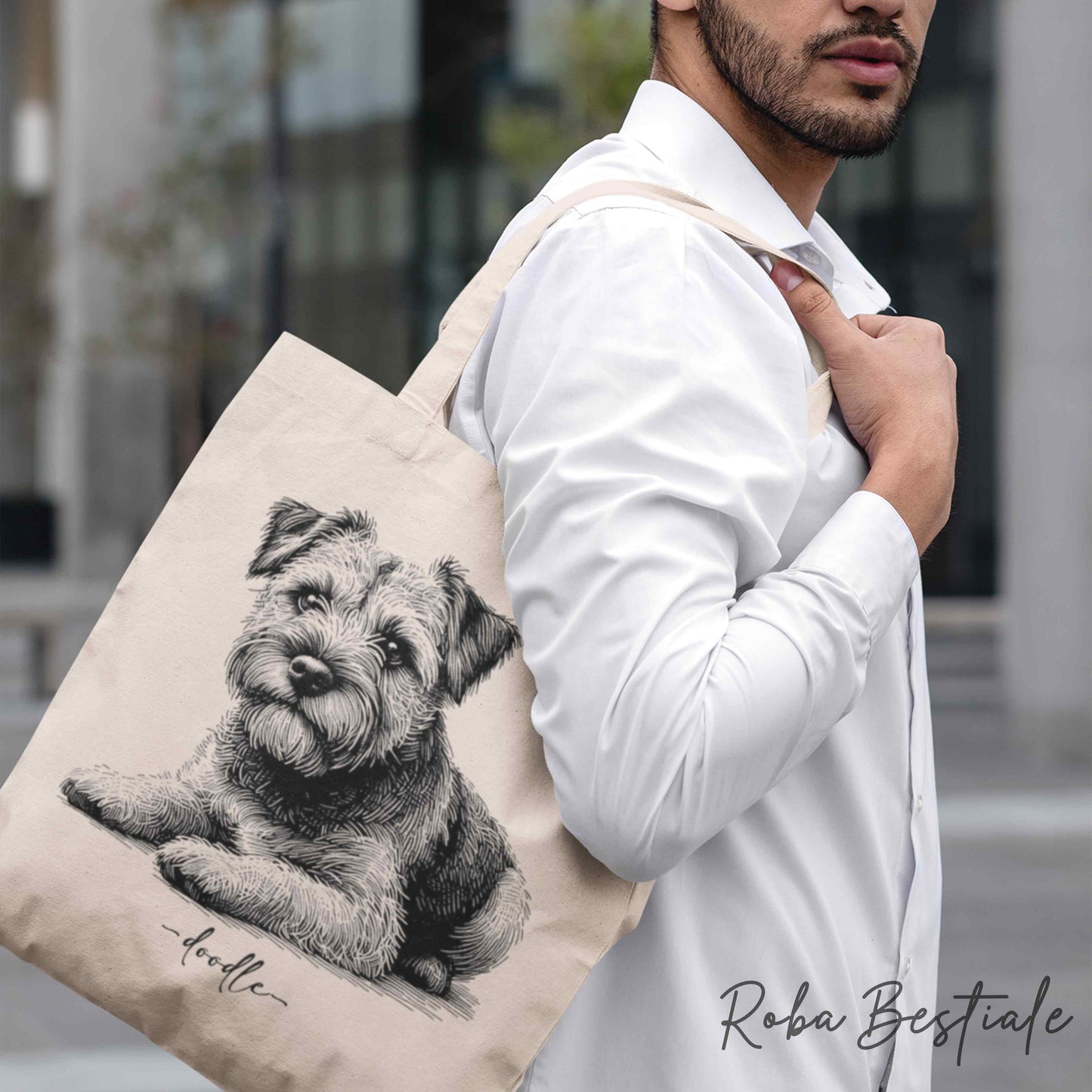 Shopper DOODLE - BORDER TERRIER - Diversi colori disponibili, 100% Cotone