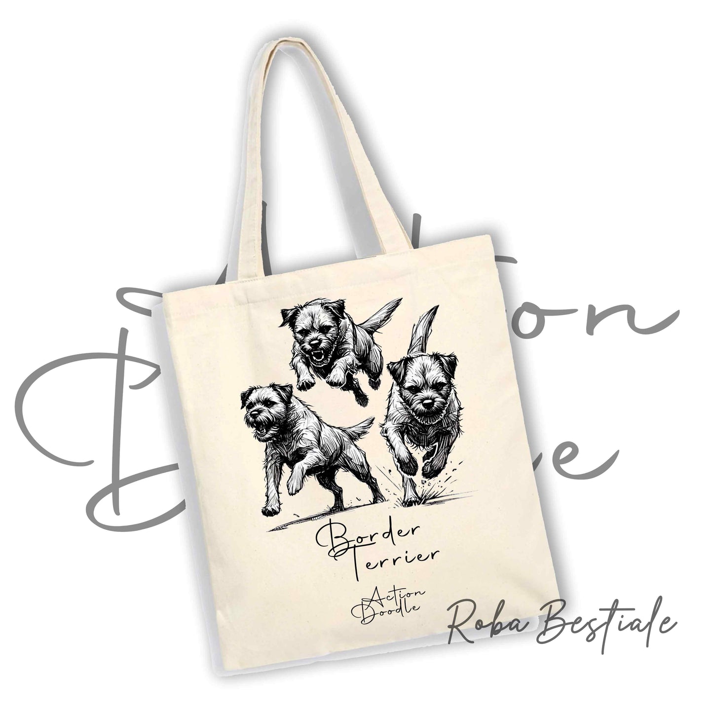Shopper ACTION DOODLE - BORDER TERRIER 1 - Diversi colori disponibili, 100% Cotone