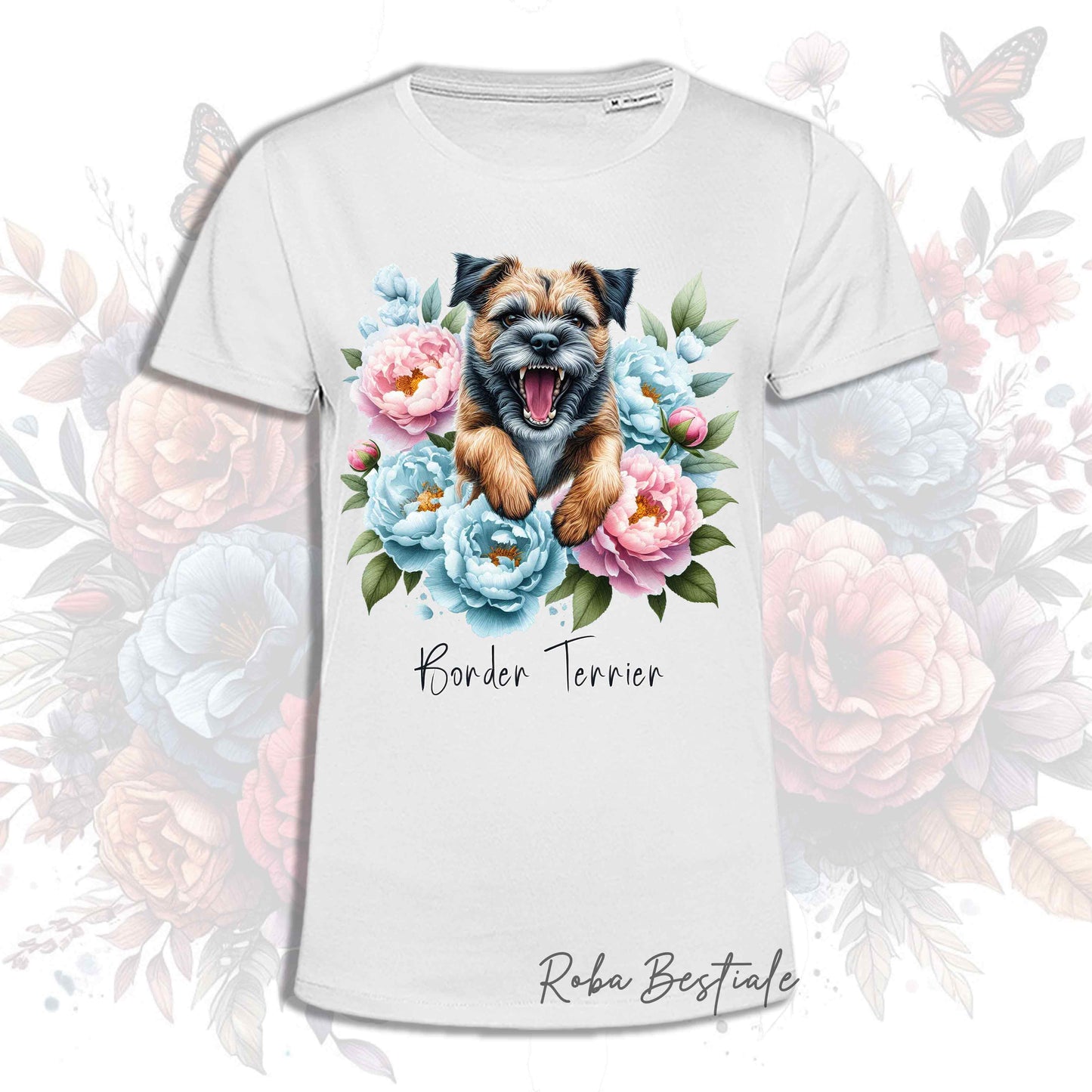 T-Shirt PEONY - BORDER TERRIER Blue and Tan - Bianca, Uomo o Donna - dalla XS alla 5XL