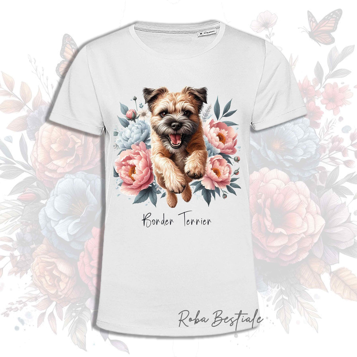 T-Shirt PEONY - BORDER TERRIER Grano - Bianca, Uomo o Donna - dalla XS alla 5XL