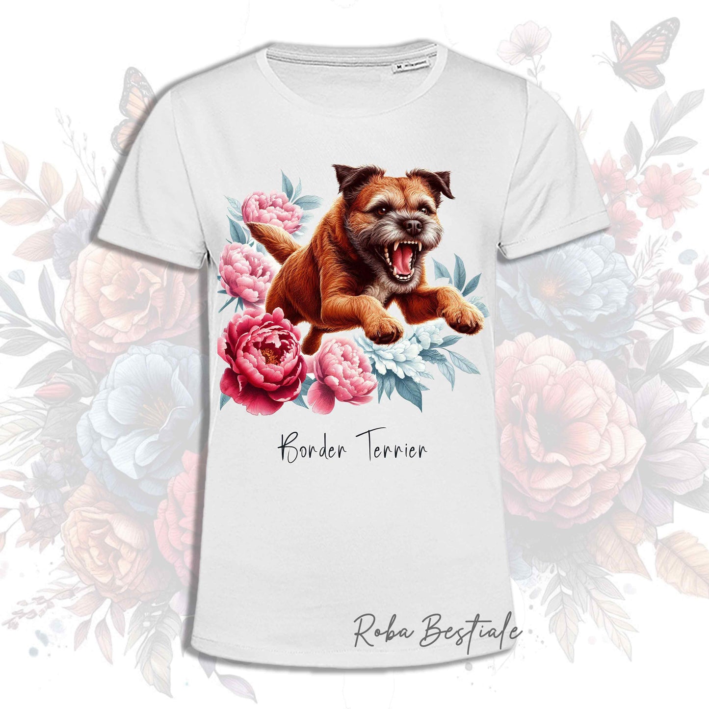 T-Shirt PEONY - BORDER TERRIER Rosso - Bianca, Uomo o Donna - dalla XS alla 5XL
