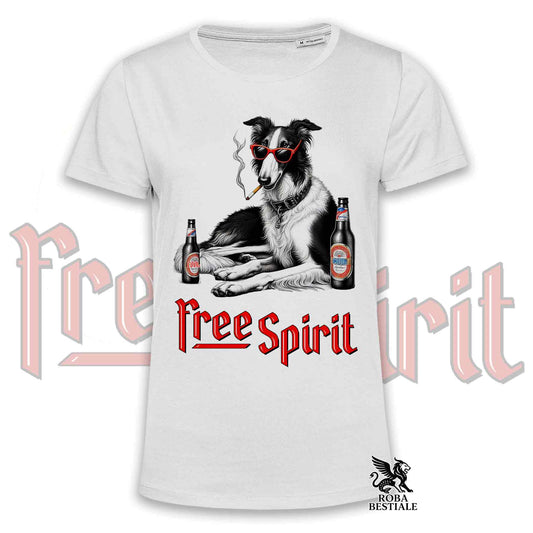 T-Shirt FREE SPIRIT - BORZOI - Bianca o Beige, da Uomo o da Donna - dalla XS alla 5XL